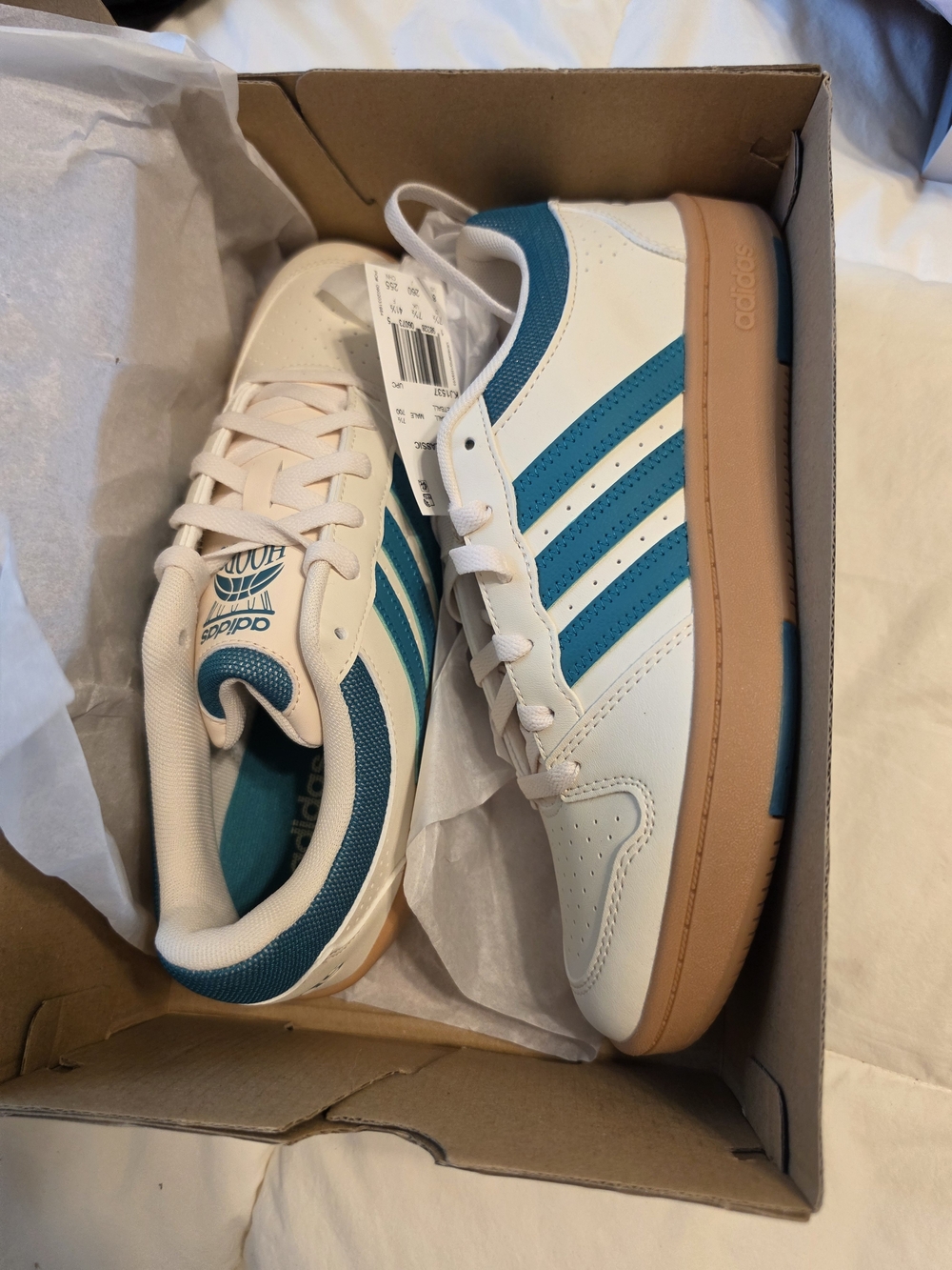 adidas Mens White & Teal Court Casual Sneakers